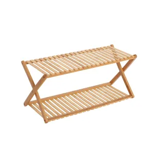 2-Tier Portable Natural Bamboo Shoe Rack