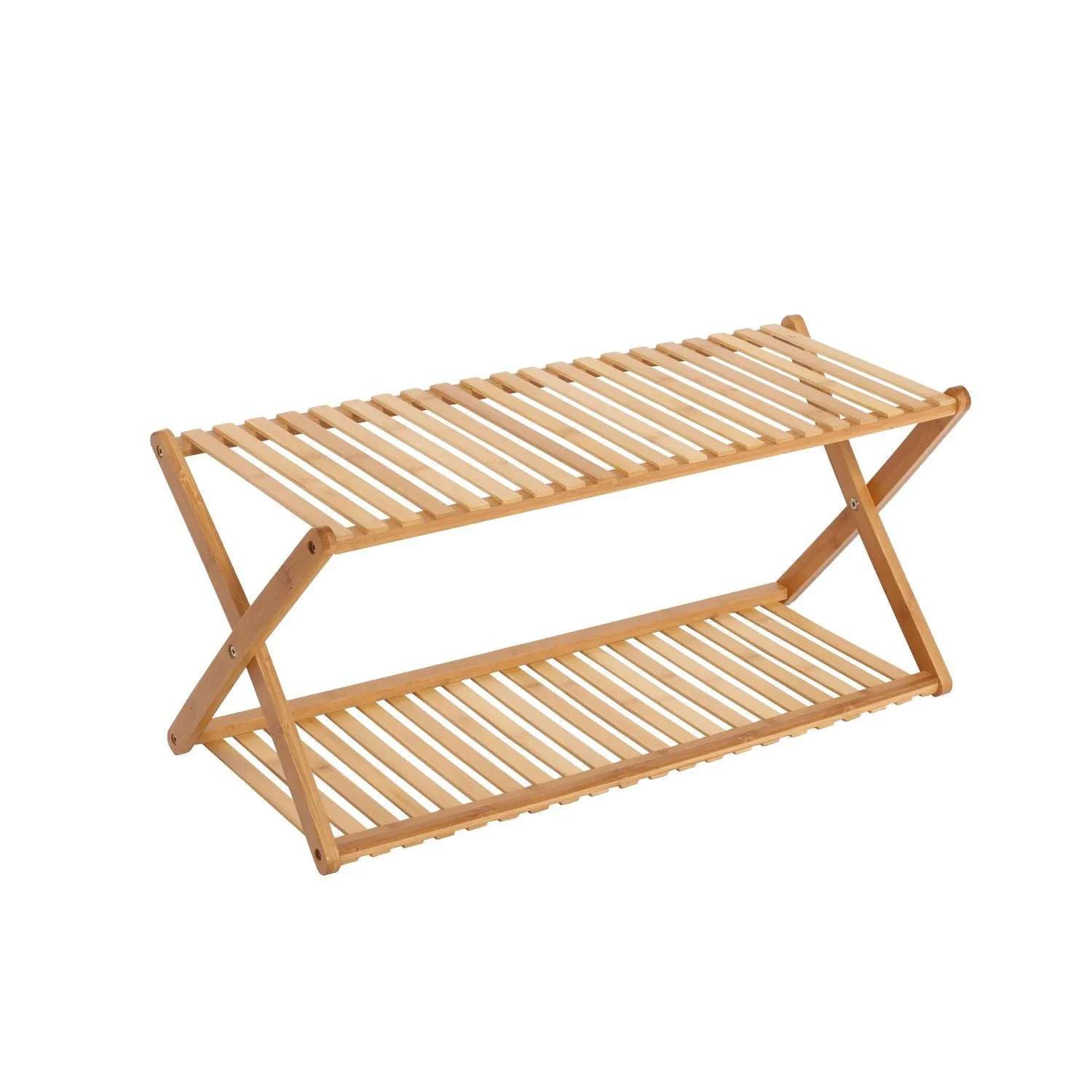 2-Tier Portable Natural Bamboo Shoe Rack