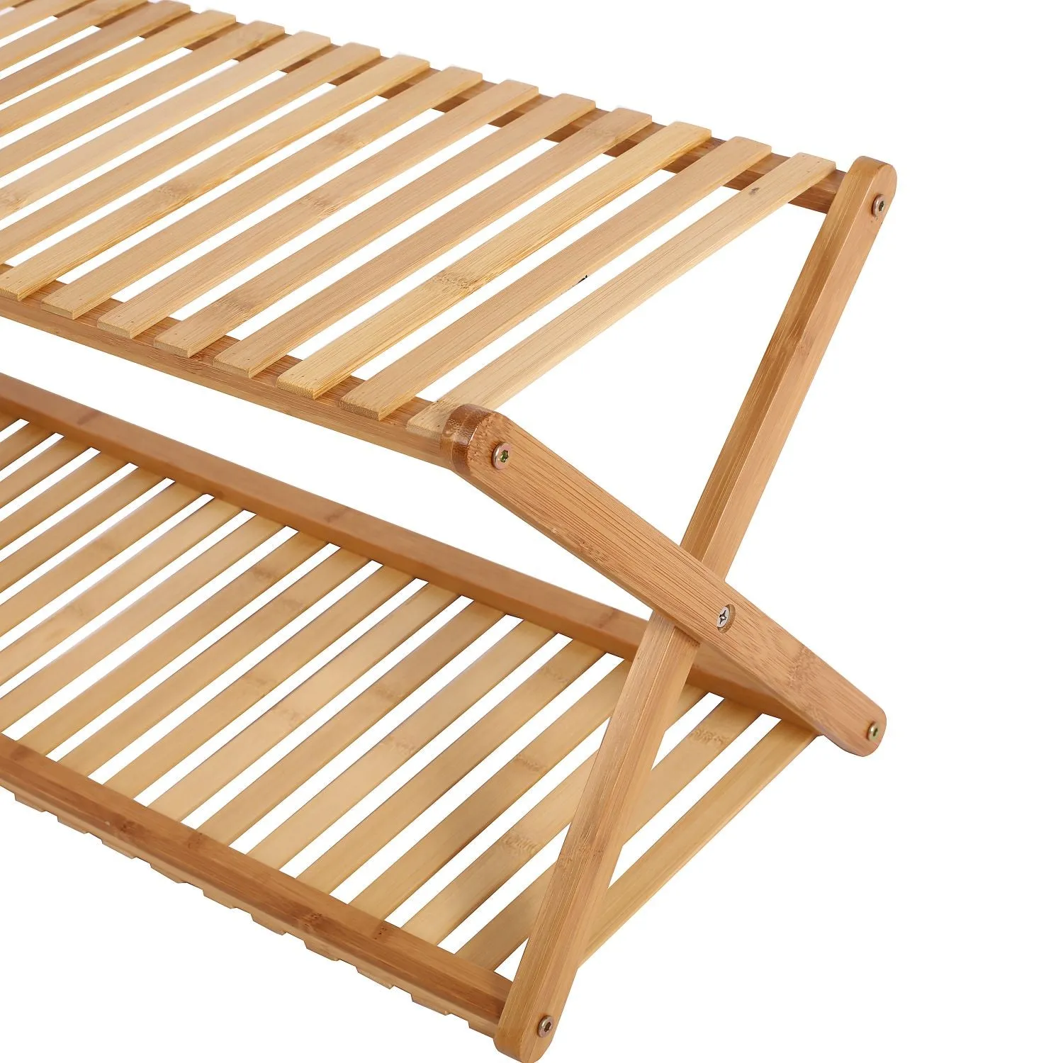 2-Tier Portable Natural Bamboo Shoe Rack