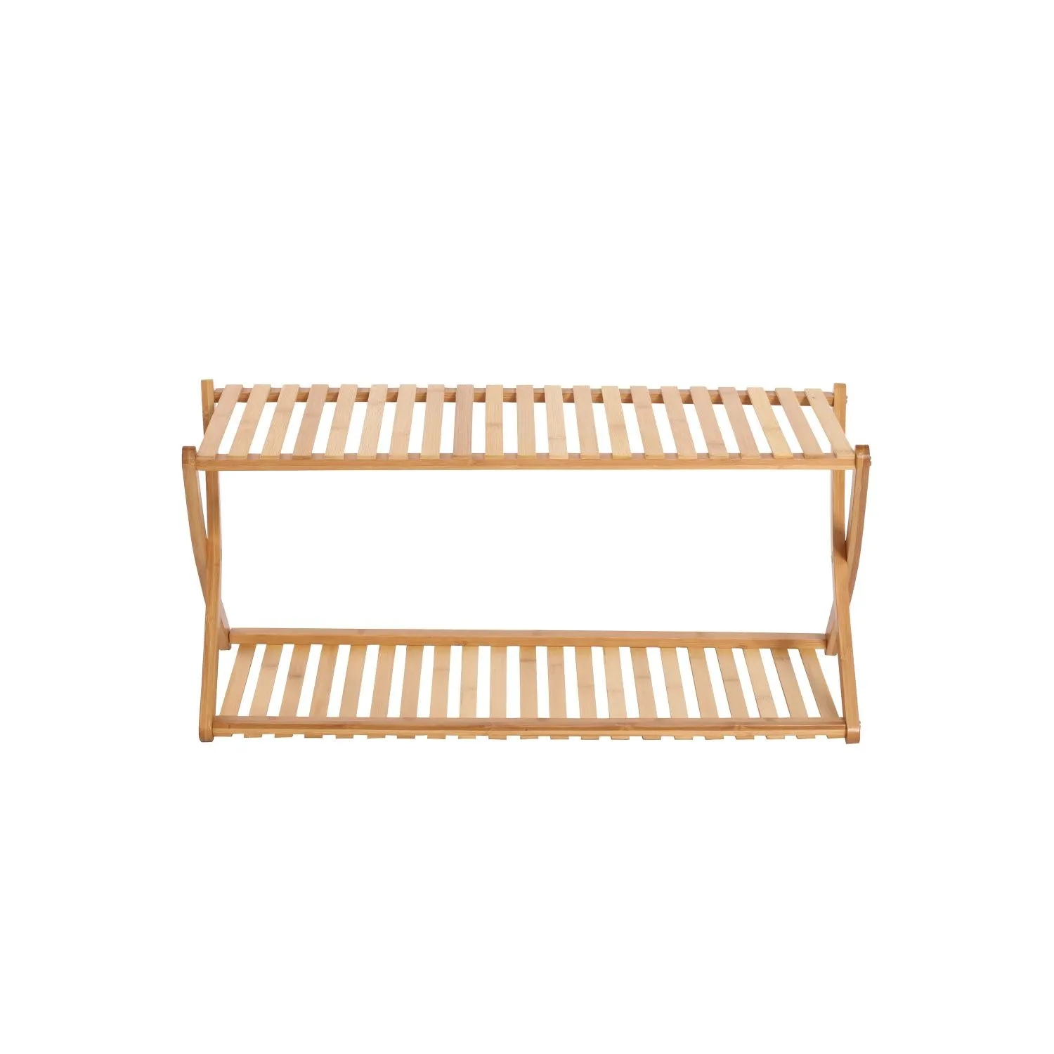 2-Tier Portable Natural Bamboo Shoe Rack