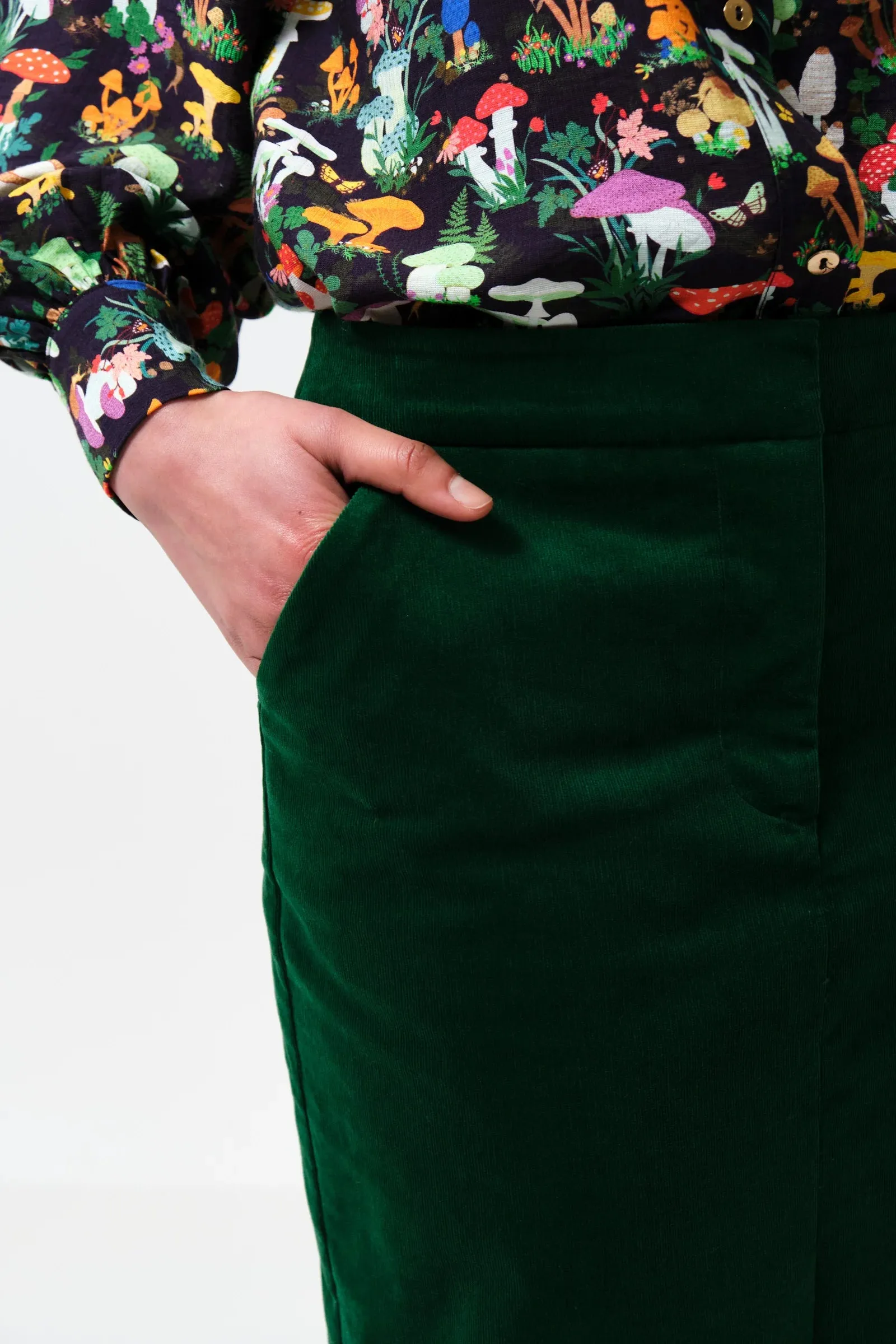 Balthazar Babycord Midi Pencil Skirt - Green