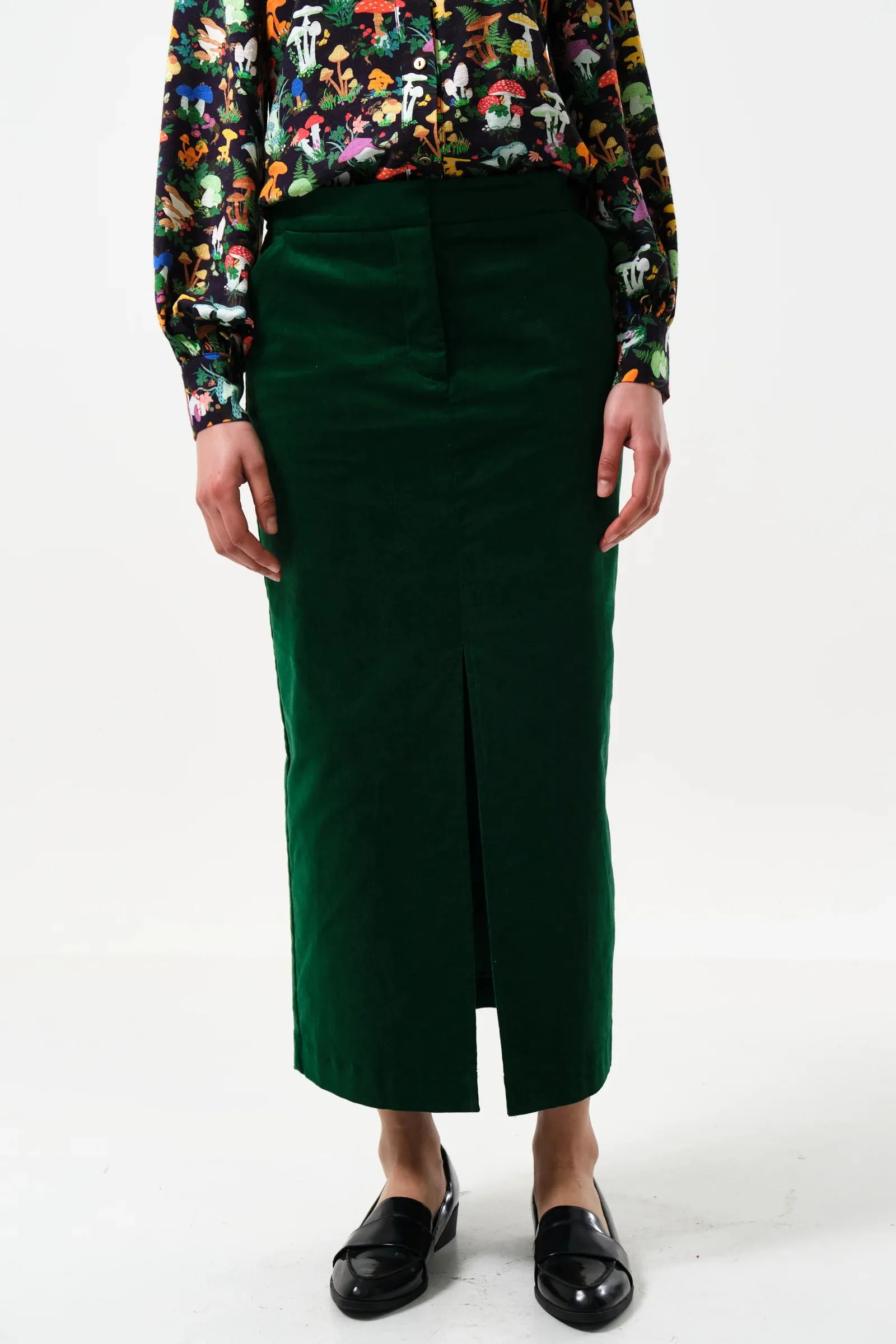 Balthazar Babycord Midi Pencil Skirt - Green