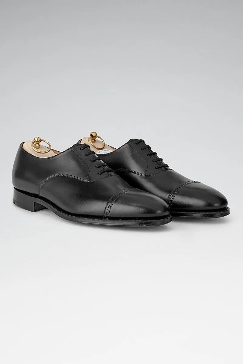 Black Calf Leather Punch Toe Cap Oxford Shoes