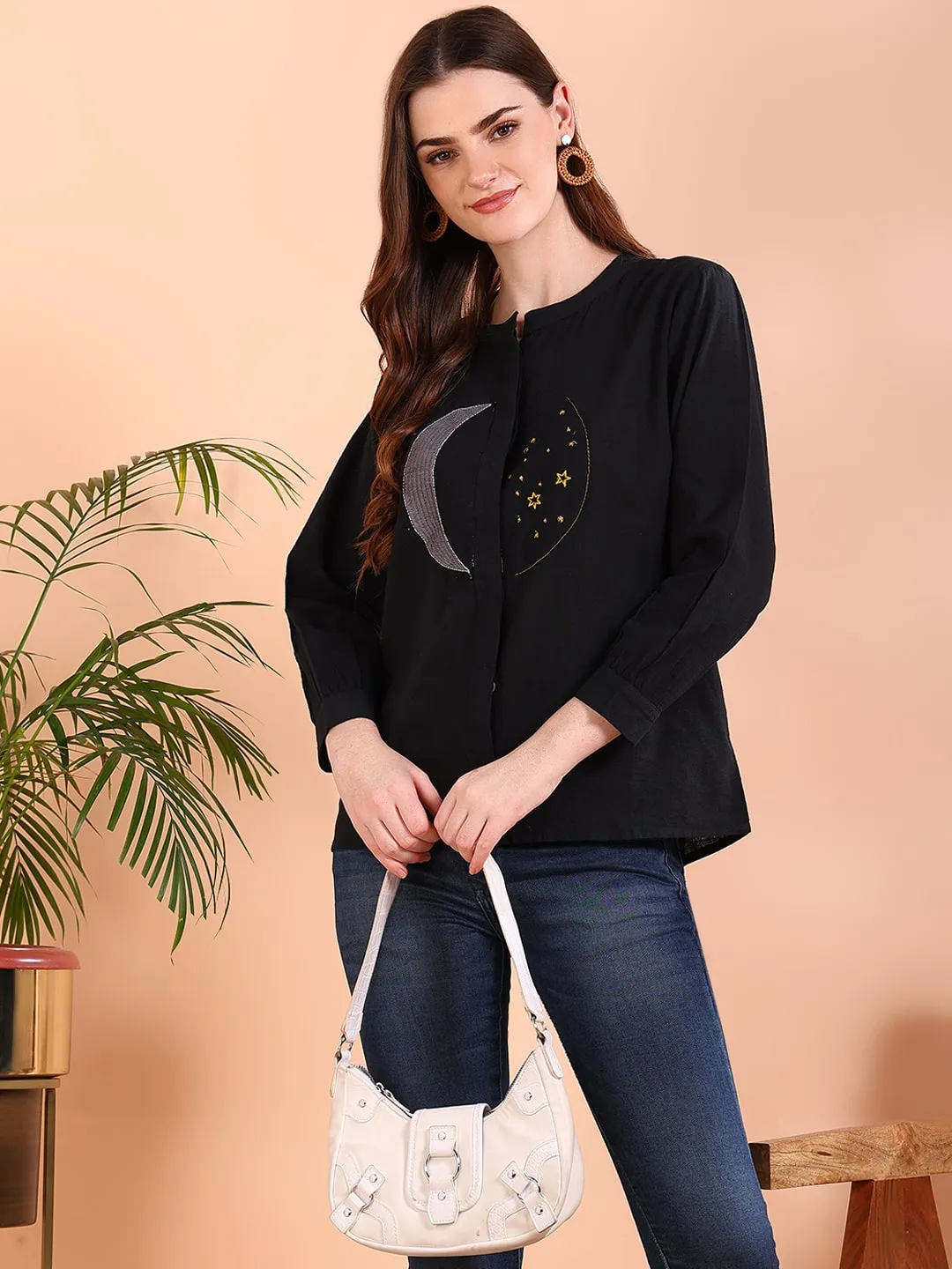 Black Tie-Dye Crepe Loose Fit Shirt