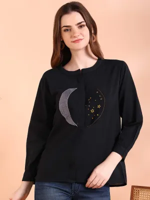Black Tie-Dye Crepe Loose Fit Shirt