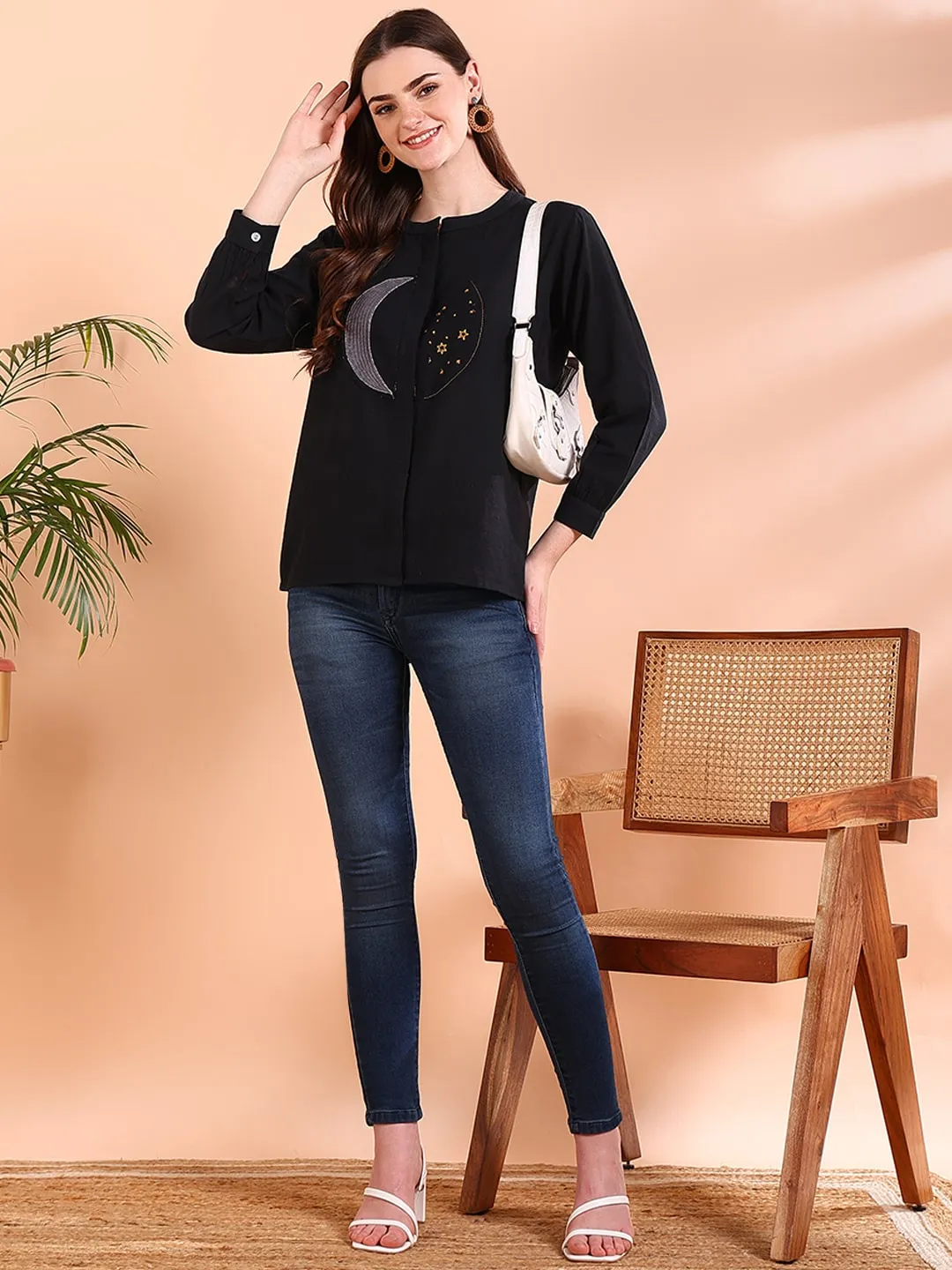 Black Tie-Dye Crepe Loose Fit Shirt