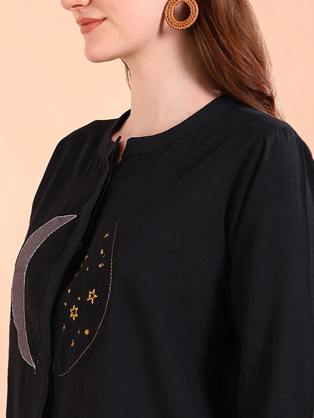 Black Tie-Dye Crepe Loose Fit Shirt
