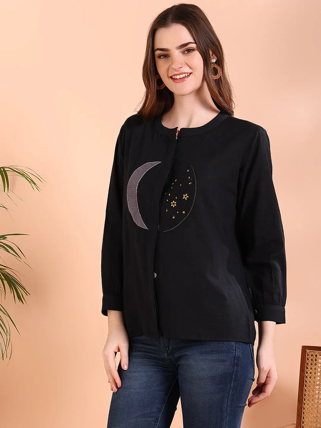 Black Tie-Dye Crepe Loose Fit Shirt