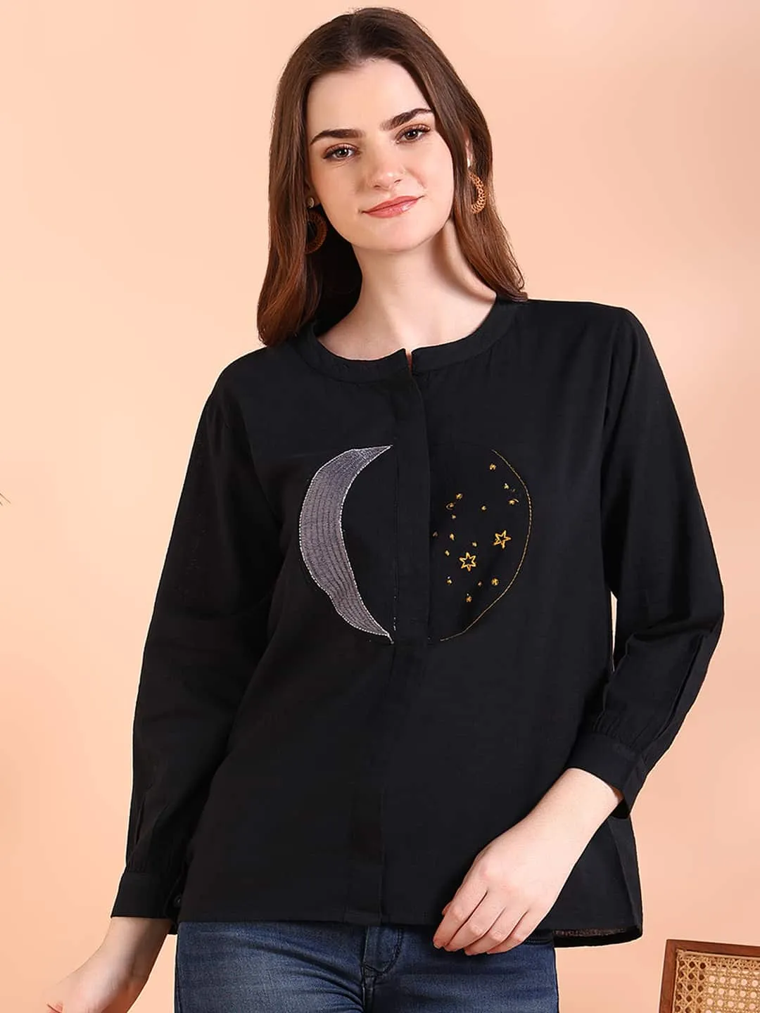 Black Tie-Dye Crepe Loose Fit Shirt