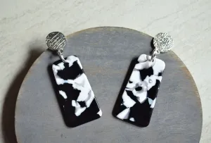 Black White Acrylic Lucite Terrazzo Large Statement Womens Dangle Earrings - Nevaeh