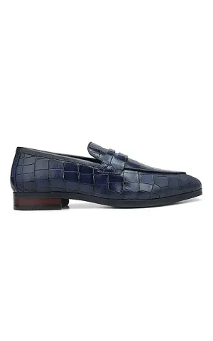Blue Croco Textured Loafers