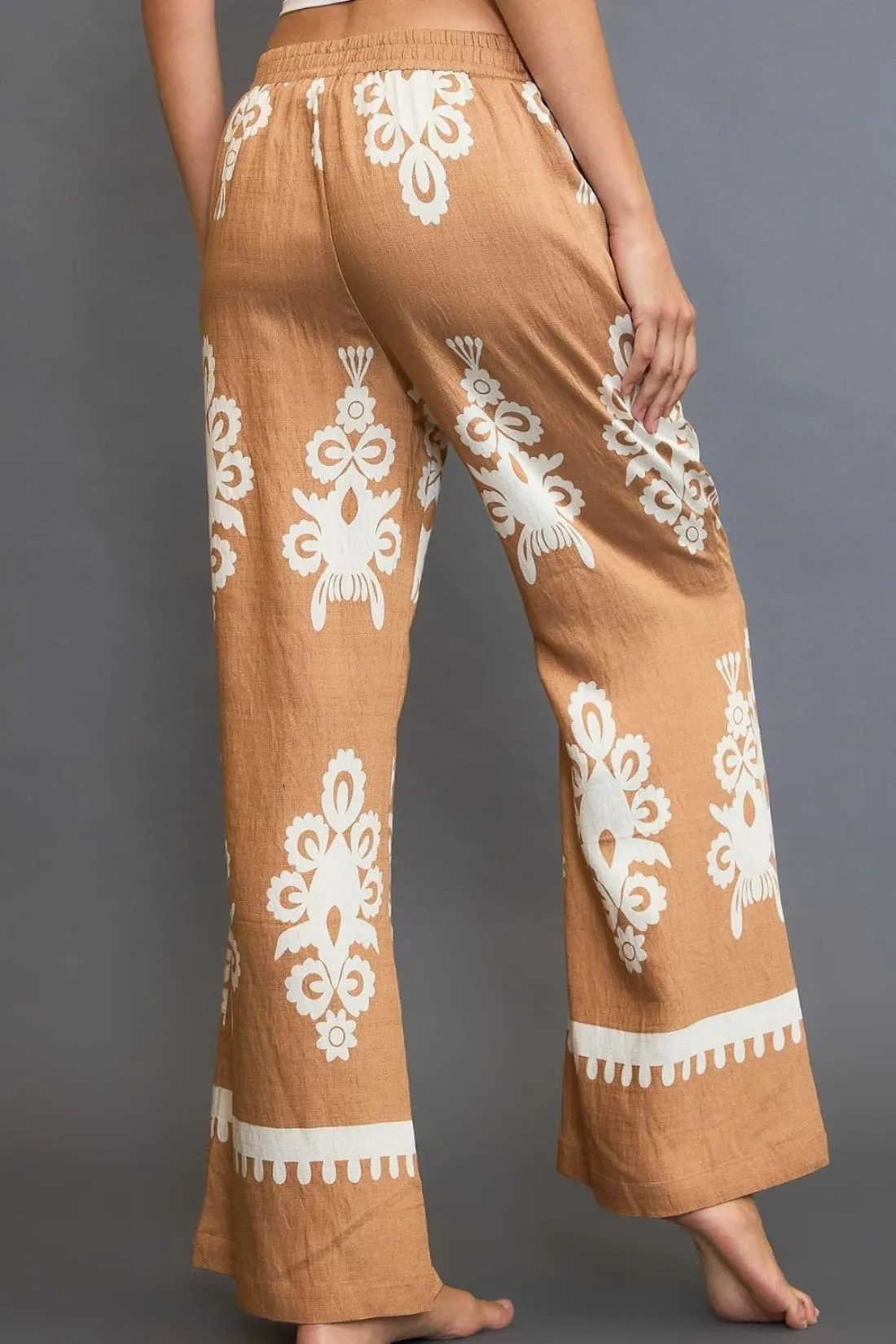 Border Print Wide Leg Pants