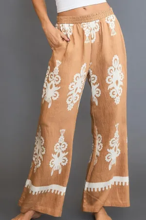 Border Print Wide Leg Pants
