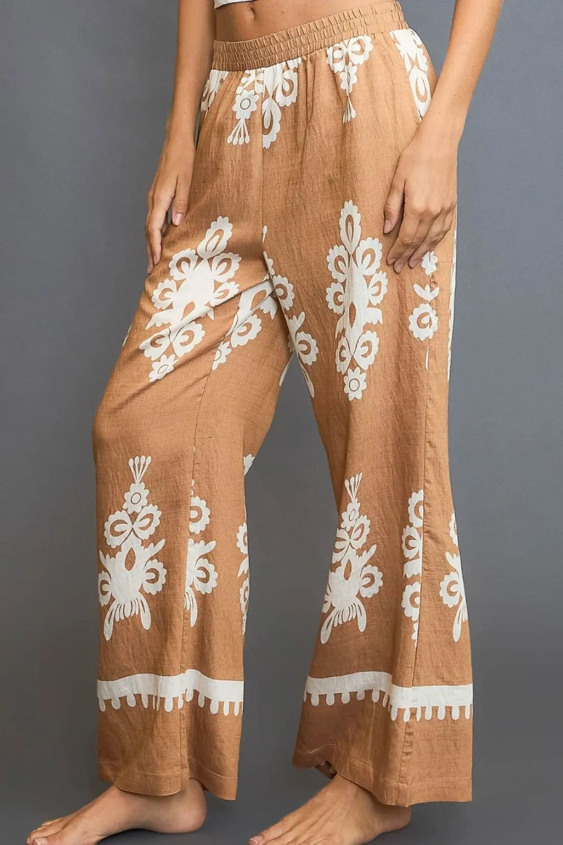 Border Print Wide Leg Pants