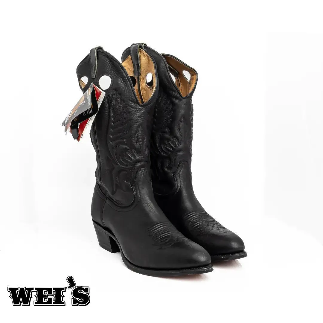 Boulet Men's Cowboy Boots Black Cowboy and Pointed Toe with Injected Leather Soles - CLEARANCE