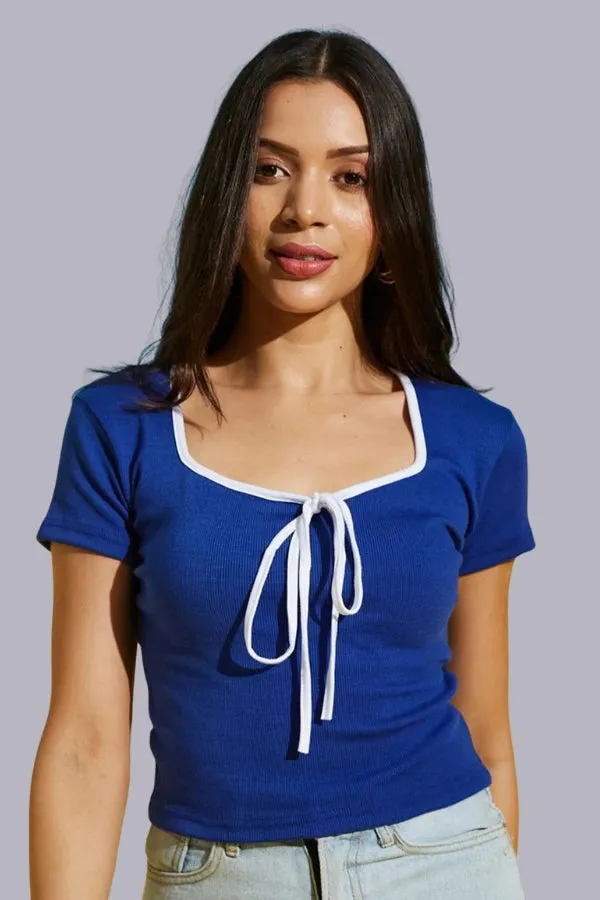 Bow Front Ruffle Trim Crop Top