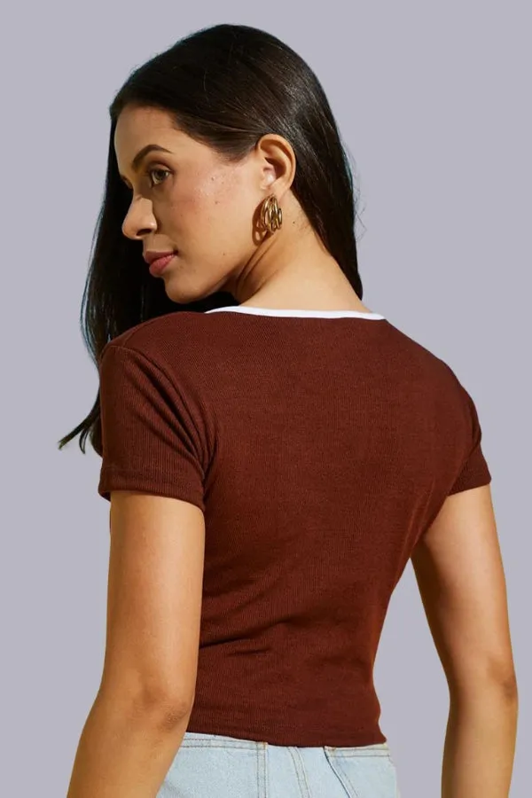 Bow Front Ruffle Trim Crop Top