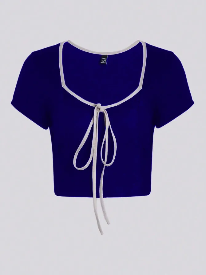 Bow Front Ruffle Trim Crop Top