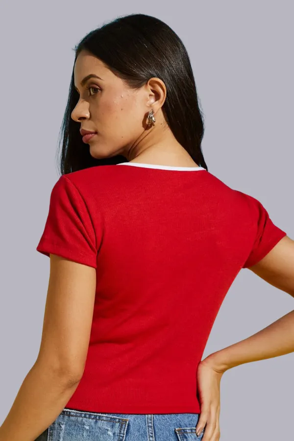 Bow Front Ruffle Trim Crop Top