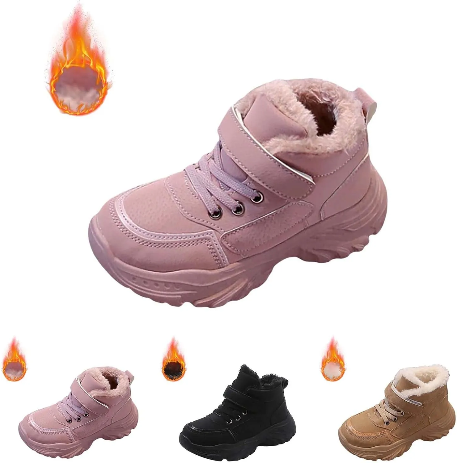 Boys Girls Plush Ankle Boots Winter Slip On Warm  Lined Snow Booties Lightweight Toddler Girl over The Knee Boots