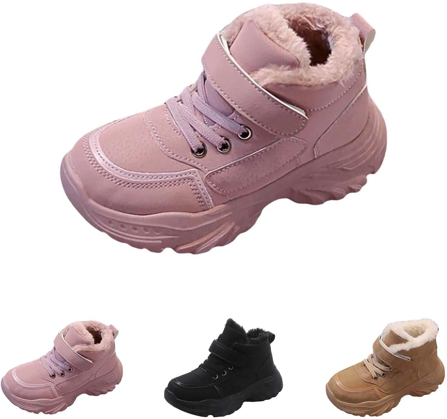 Boys Girls Plush Ankle Boots Winter Slip On Warm  Lined Snow Booties Lightweight Toddler Girl over The Knee Boots