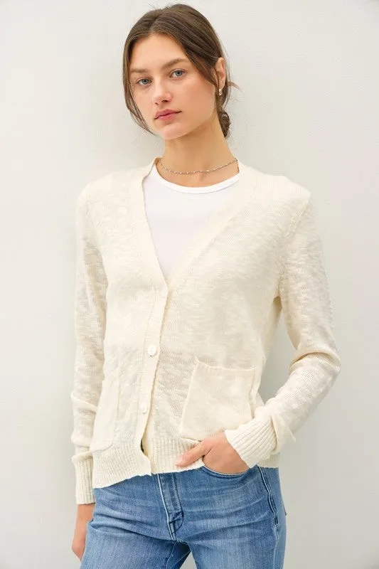 Cadence Long Sleeve Button Down Cardigan Nude