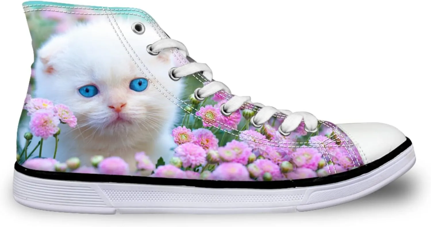 Canvas Shoes for Women High Top Canvas Sneakers Teens Girls Cute Animal Print Lace ups Casual Walking Shoes