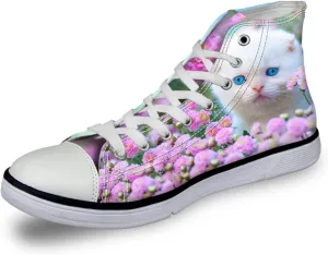 Canvas Shoes for Women High Top Canvas Sneakers Teens Girls Cute Animal Print Lace ups Casual Walking Shoes