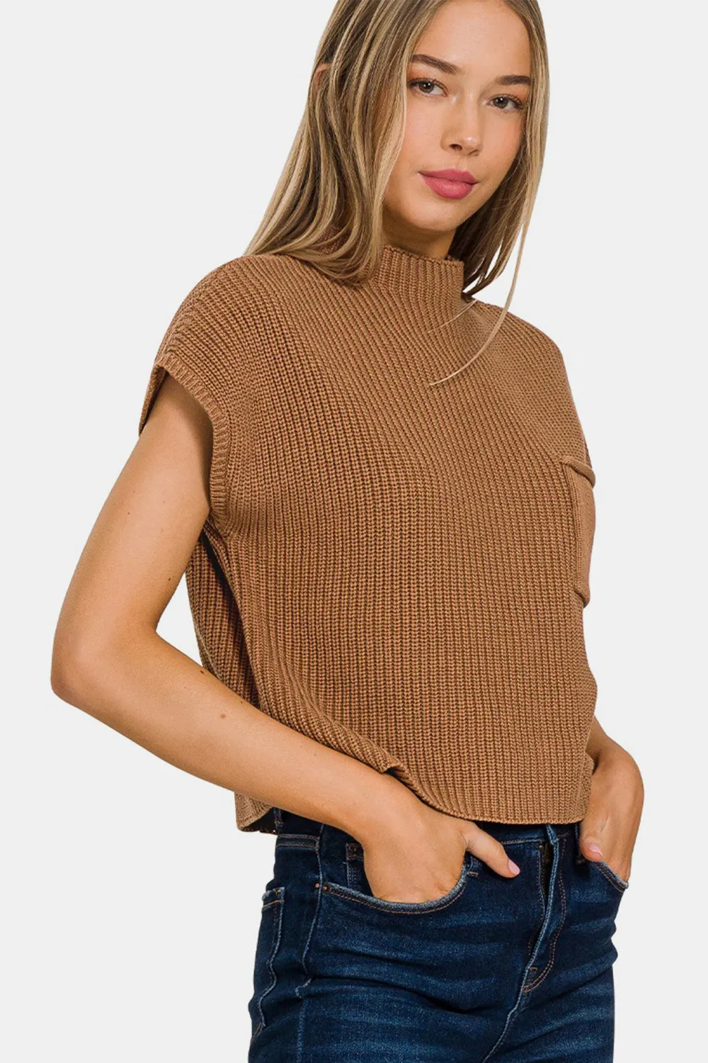 Caramel  Neck Short Copped Sweater& Short Sleeves