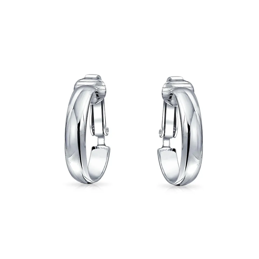 Classic Rose & Yellow Gold Sterling Silver Clip-On Hoop Earrings Lightweight 0.75"