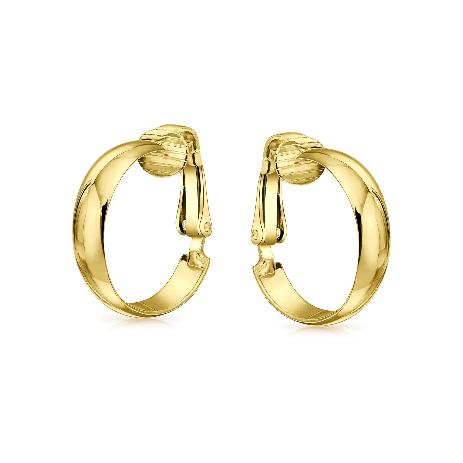 Classic Rose & Yellow Gold Sterling Silver Clip-On Hoop Earrings Lightweight 0.75"