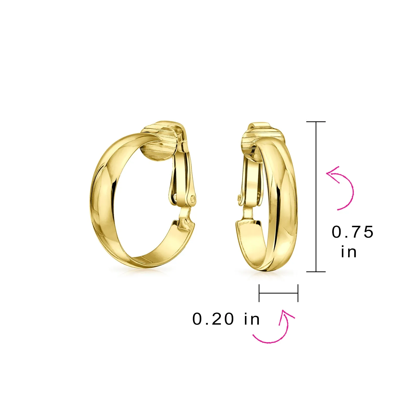 Classic Rose & Yellow Gold Sterling Silver Clip-On Hoop Earrings Lightweight 0.75"