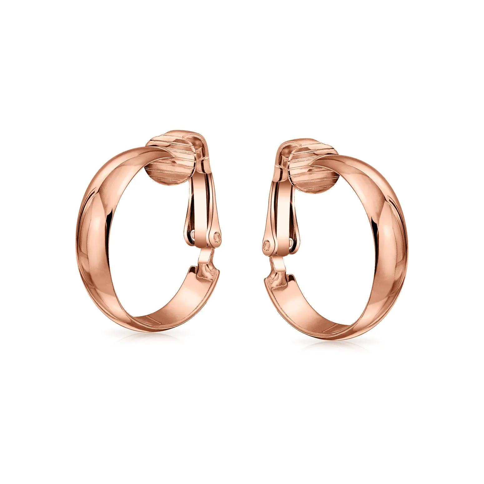 Classic Rose & Yellow Gold Sterling Silver Clip-On Hoop Earrings Lightweight 0.75"