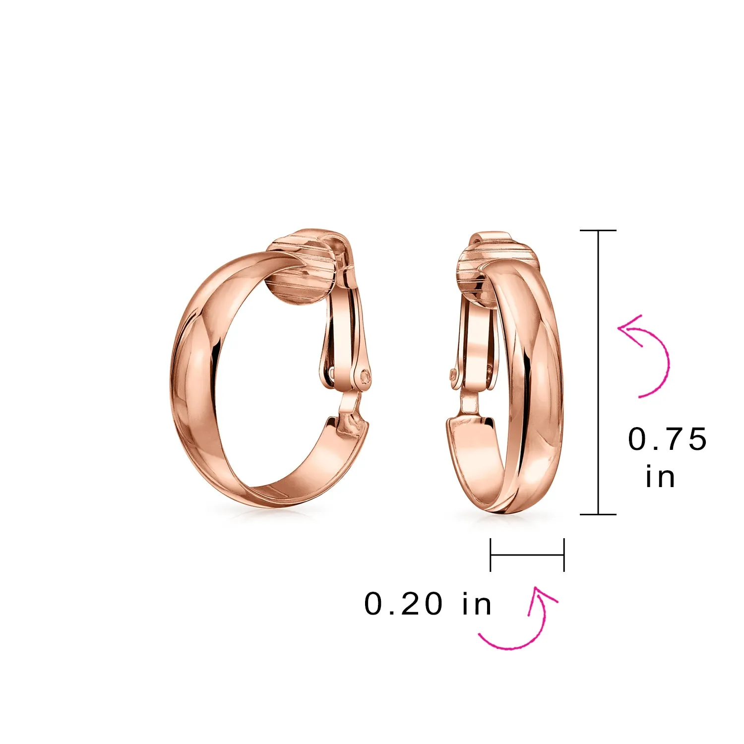 Classic Rose & Yellow Gold Sterling Silver Clip-On Hoop Earrings Lightweight 0.75"