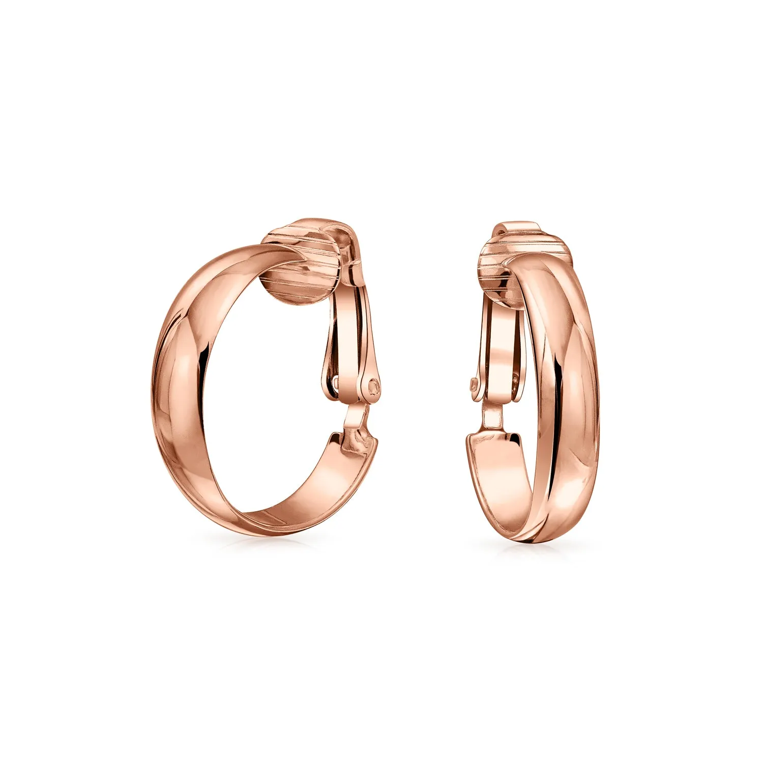 Classic Rose & Yellow Gold Sterling Silver Clip-On Hoop Earrings Lightweight 0.75"