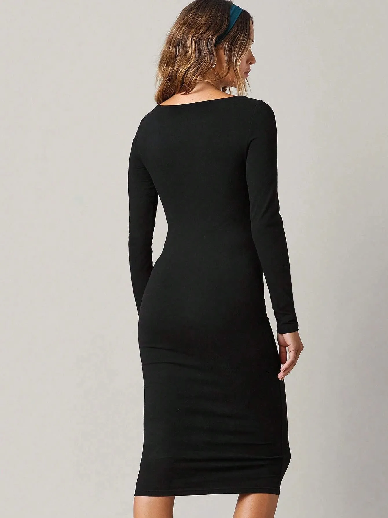 Classy Attitude Ribbed Square Neck Dress