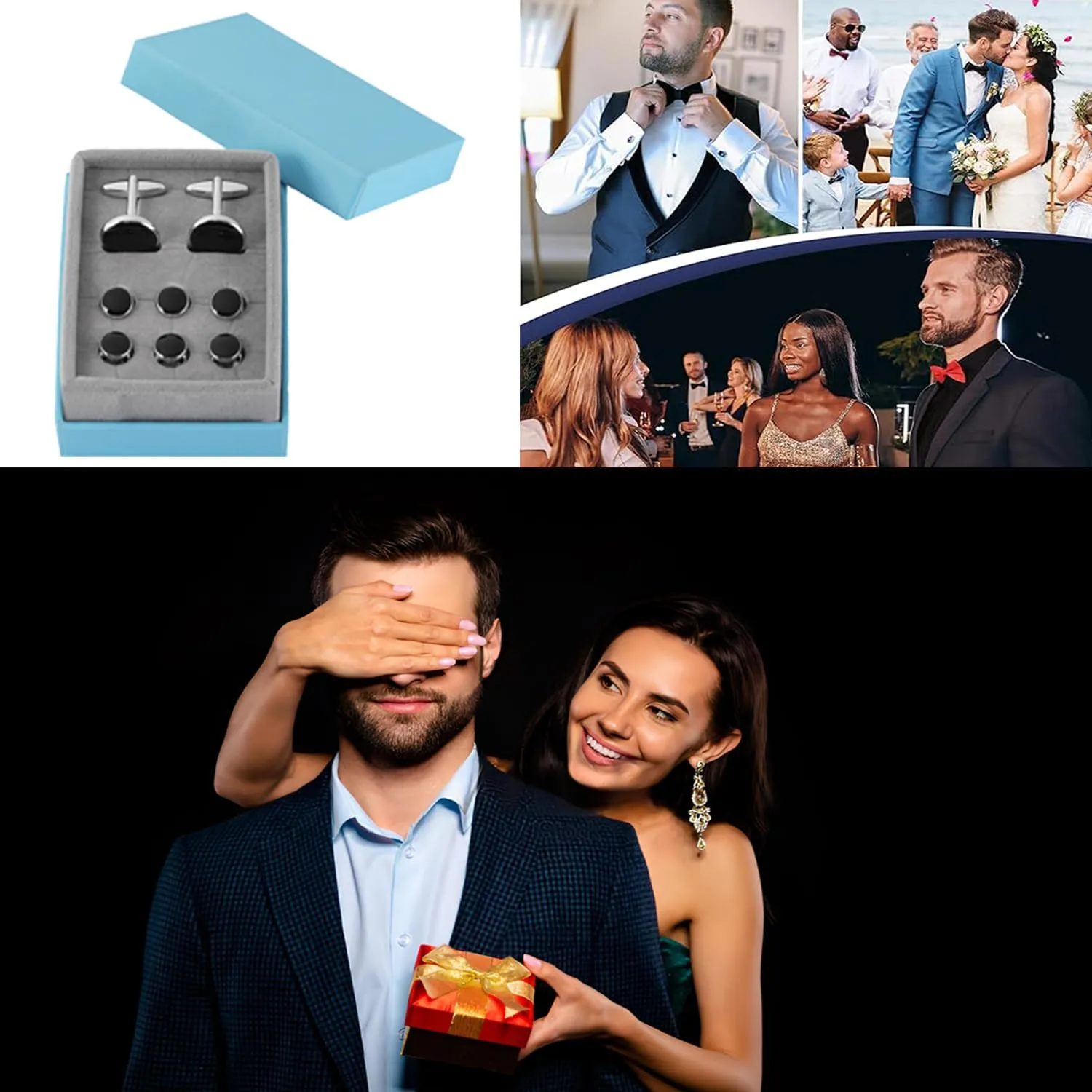 Cufflinks for Men and Tuxedo Shirt Studs Set with Gift Box Stainless Steel Cufflinks