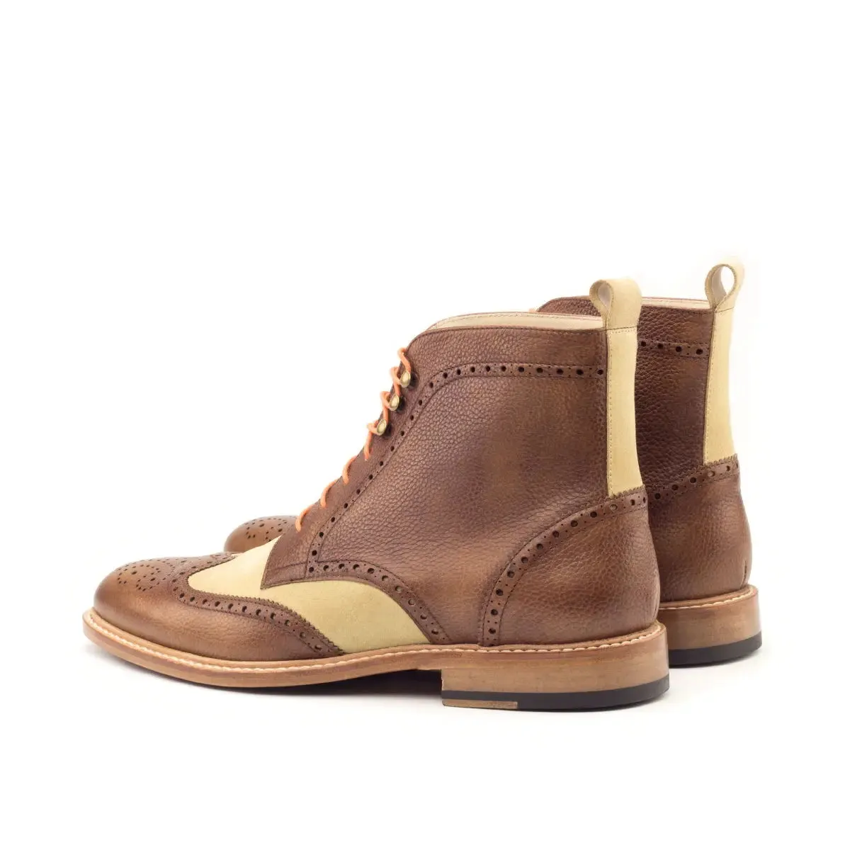 DapperFam Valiant in Med Brown / Sand Men's Lux Suede & Italian Full Grain Leather Military Brogue