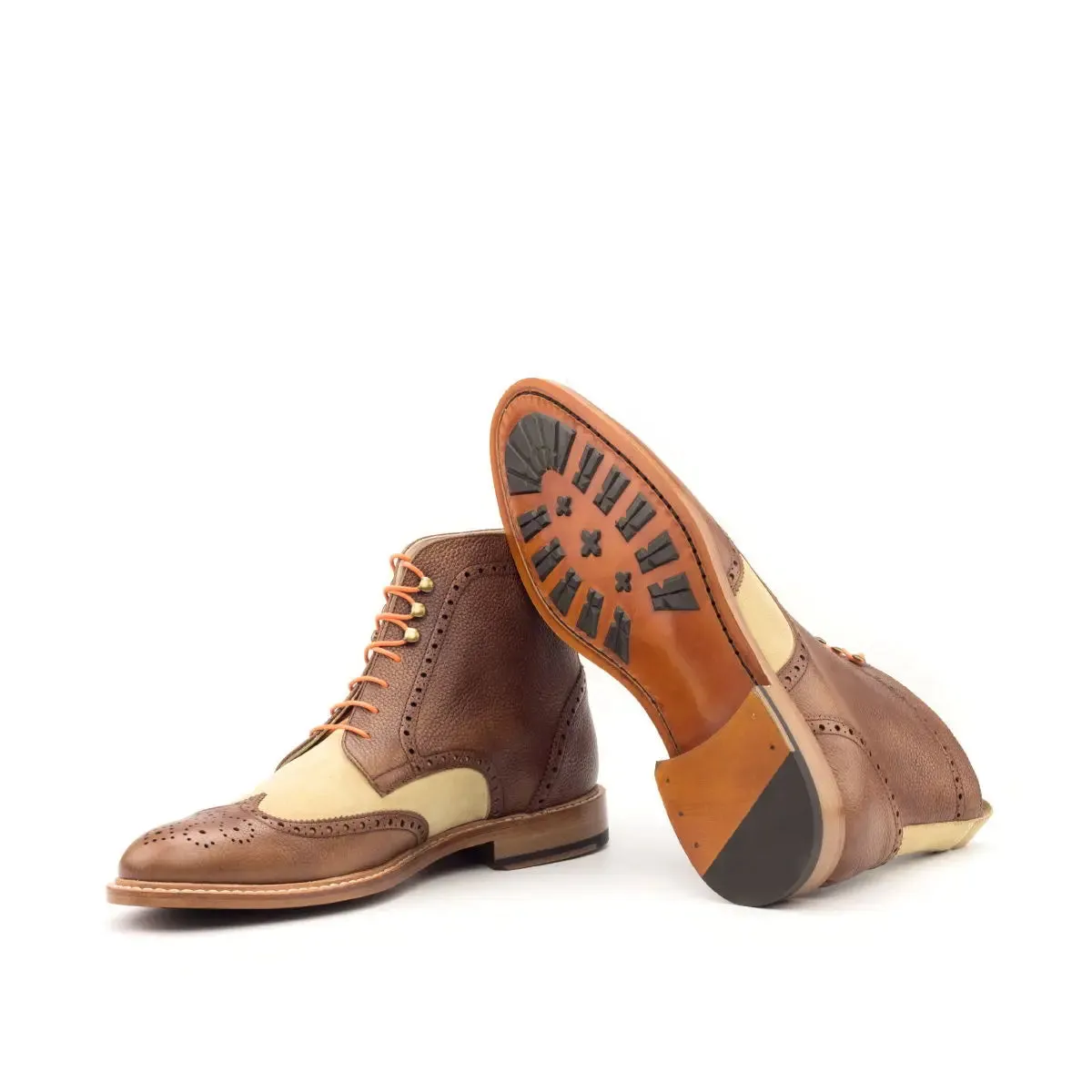 DapperFam Valiant in Med Brown / Sand Men's Lux Suede & Italian Full Grain Leather Military Brogue