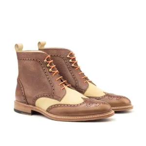 DapperFam Valiant in Med Brown / Sand Men's Lux Suede & Italian Full Grain Leather Military Brogue