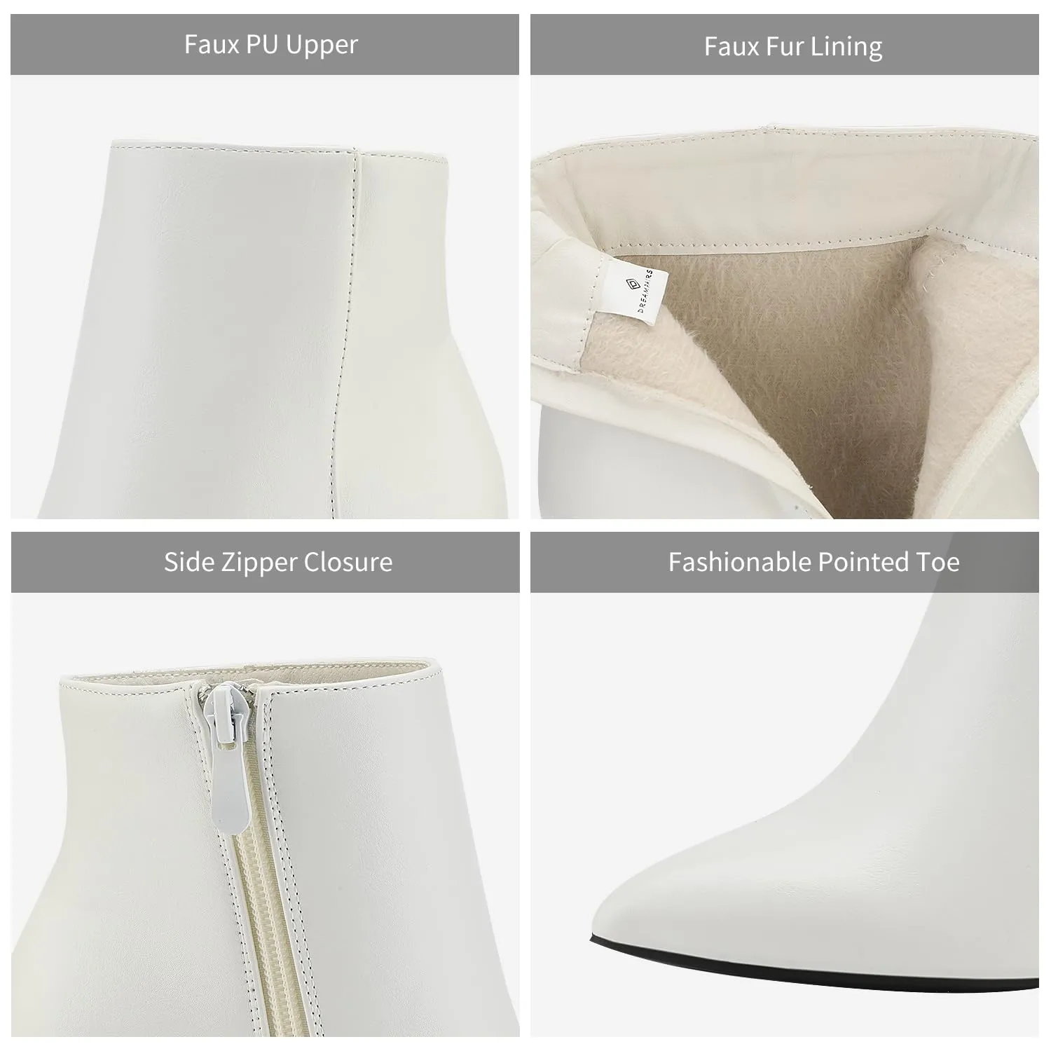 DREAM PAIRS Women's Chunky Heel Ankle Booties Pointed Toe Short Boots,Size 8.5,White/Pu,SIANNA-1