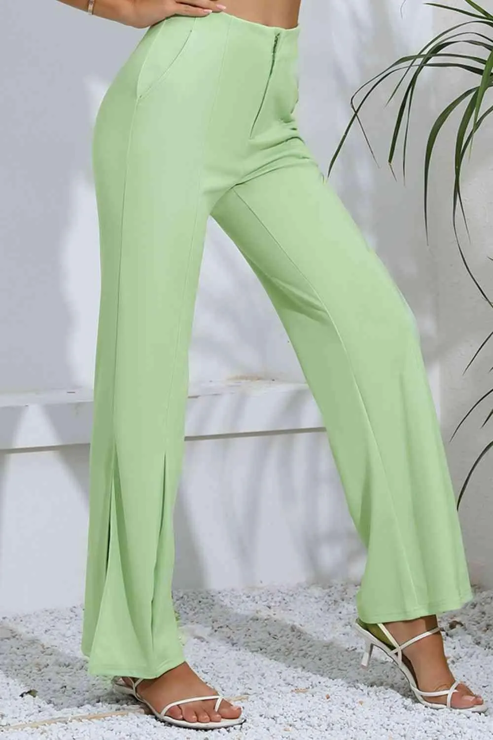 Fashion Icon Slit Detail High-Rise Mint Green Flare Pants