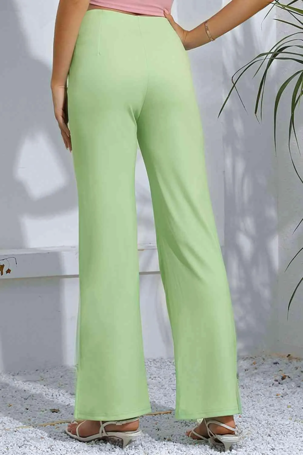 Fashion Icon Slit Detail High-Rise Mint Green Flare Pants