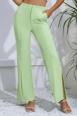 Fashion Icon Slit Detail High-Rise Mint Green Flare Pants