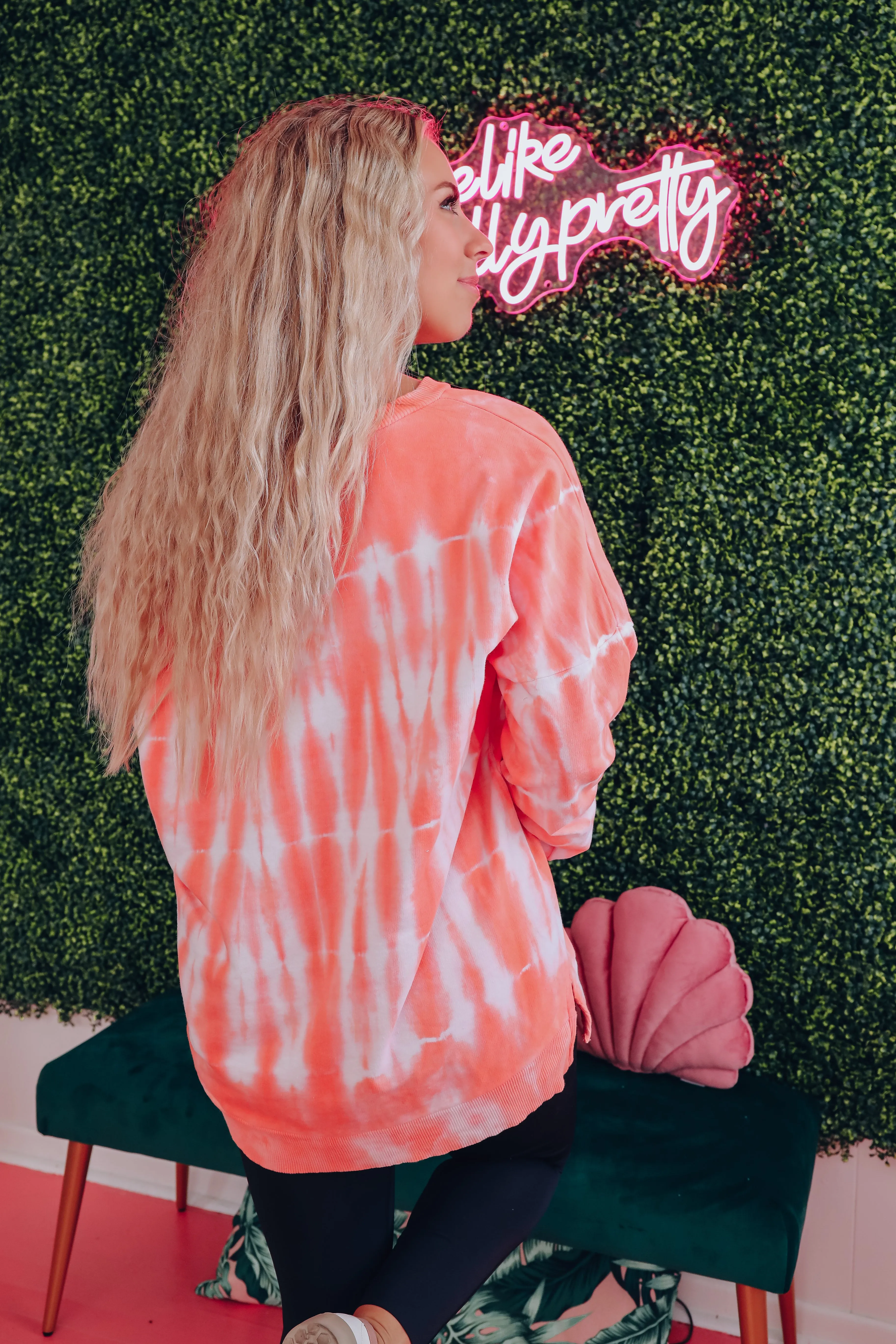 Free Form Tie Dye Long Sleeve Top - Neon Coral
