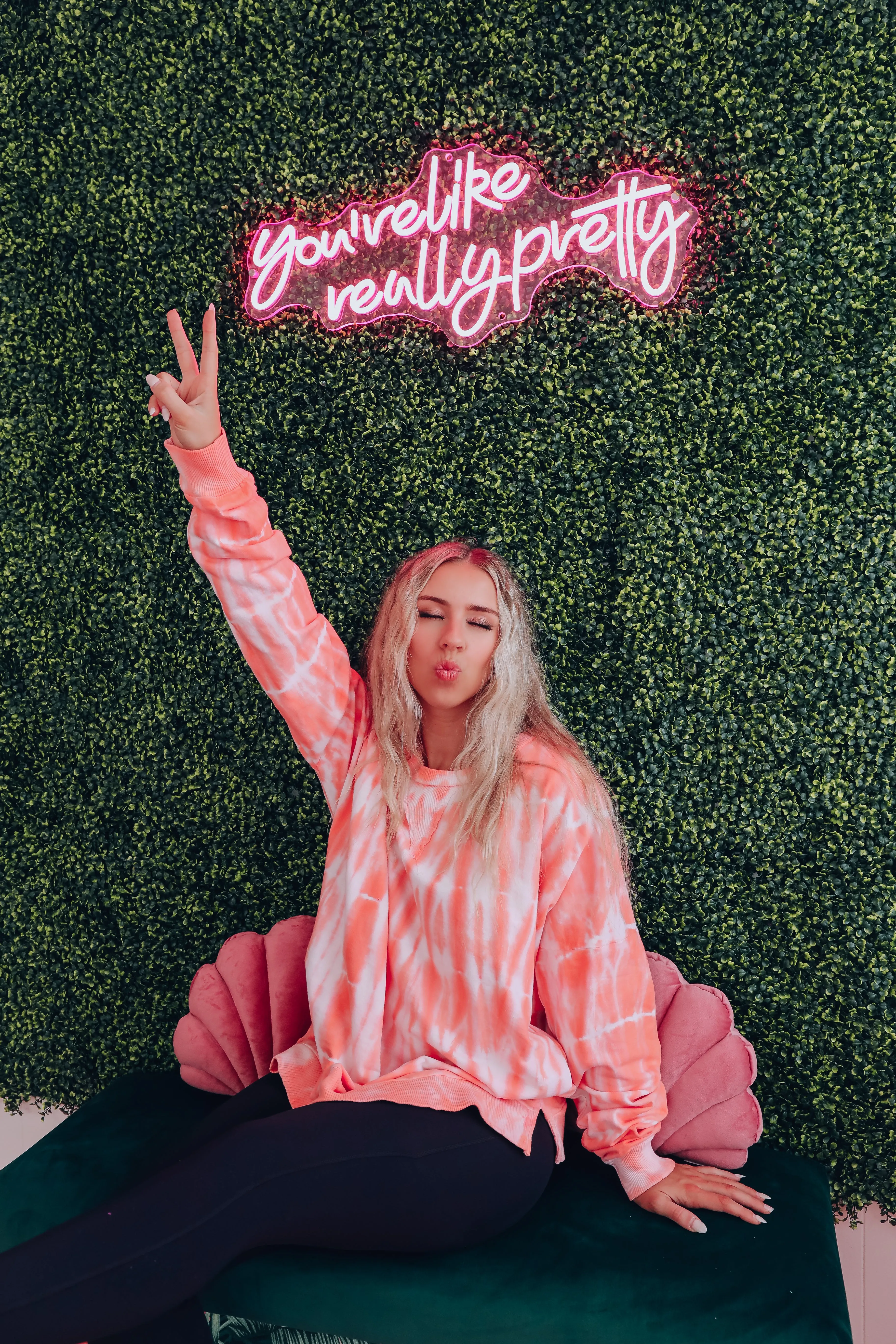 Free Form Tie Dye Long Sleeve Top - Neon Coral