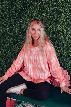 Free Form Tie Dye Long Sleeve Top - Neon Coral