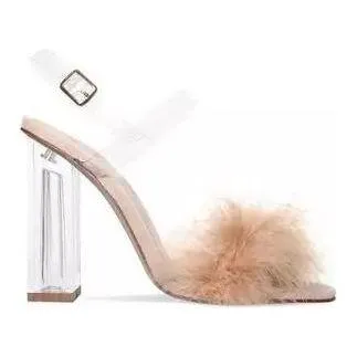 Fur Buckle Strap High Heel Shoes
