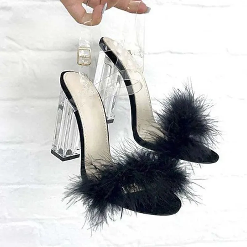 Fur Buckle Strap High Heel Shoes