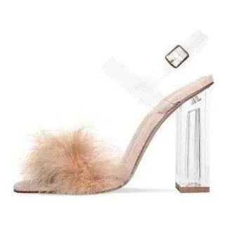 Fur Buckle Strap High Heel Shoes